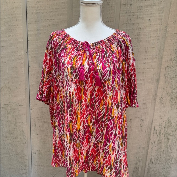 Davina Popover Boho Blouse in Pink and Orange - Picture 1 of 5